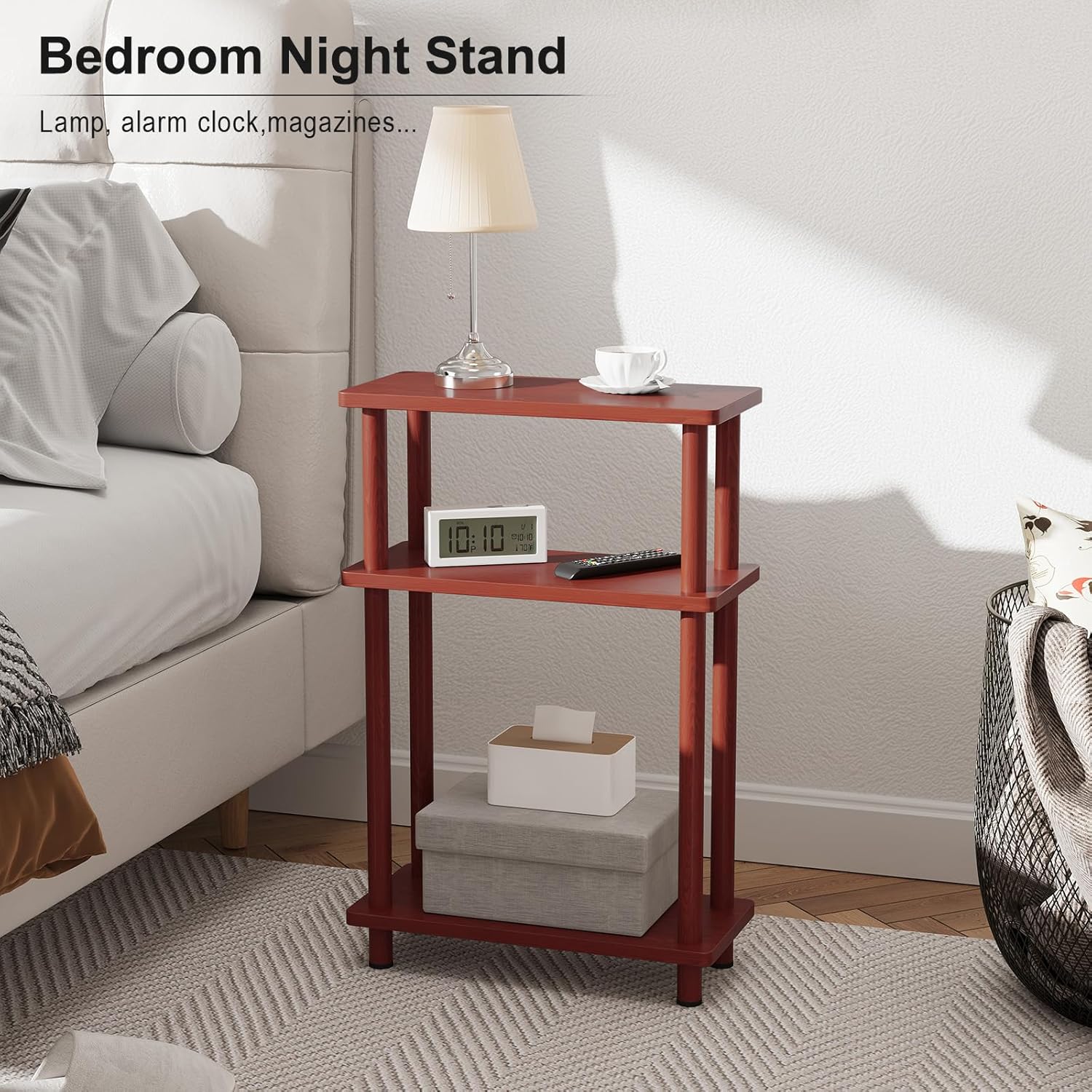Apicizon 3 Tier End Table, Narrow Side Table with Storage Shelf, Bedroom, Living Room, Entryway, Farmhouse, Dark Brown