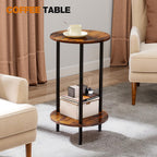 Small Round Side Table, Brown Round End Table, 2-Tier Modern Accent/Bedside Table for Living Room-Brown