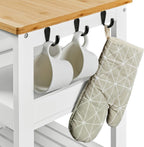 Yaheetech Kitchen Island Cart on Wheels, Rolling Storage Cart with Bamboo Countertop, 3 Drawers, 3 Removable Shelves & Lockable Casters for Dining Room, Bar, White