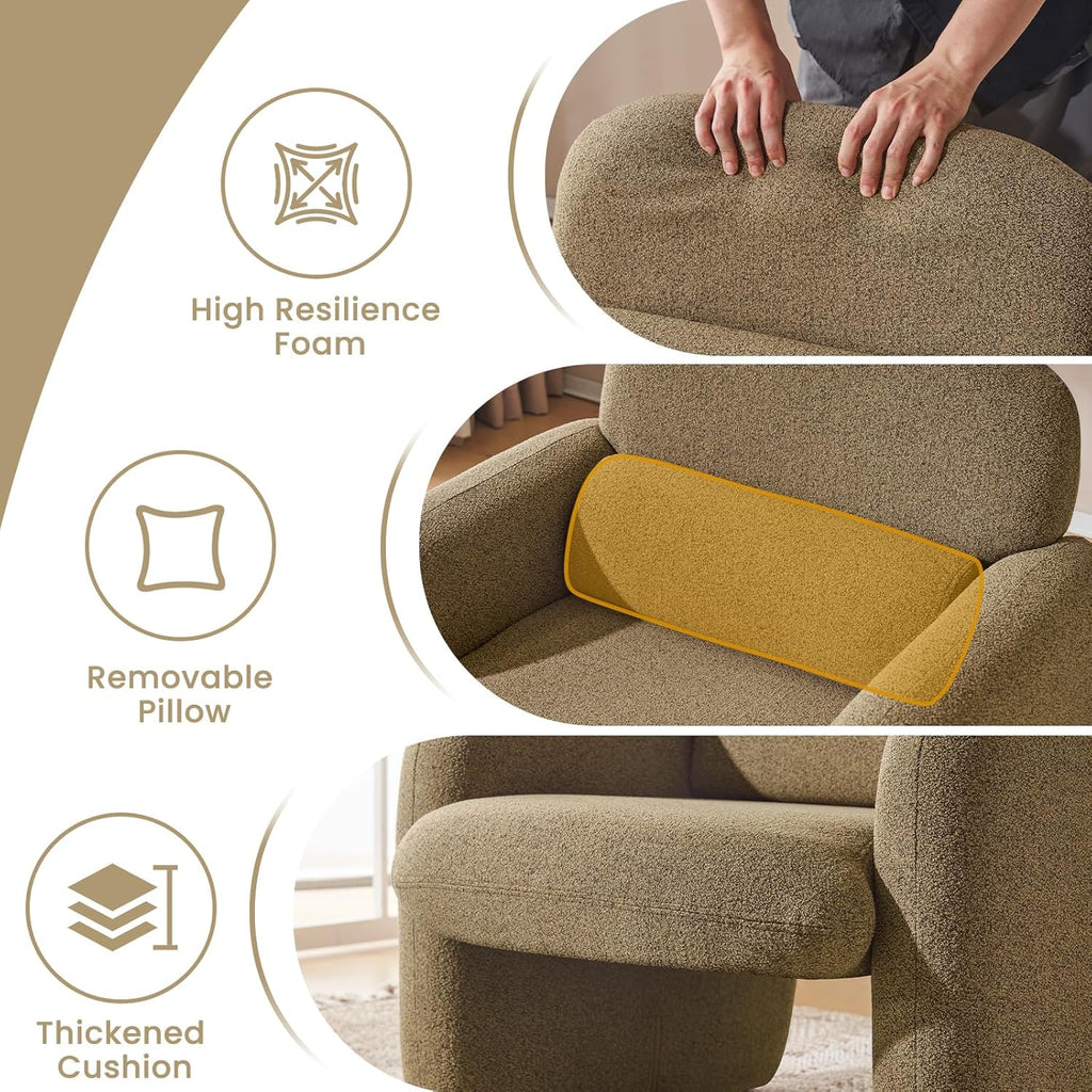 Furniliving 30.5" Chenille Accent Chair, Modern Upholstered Armchair with Solid Wood Legs, Comfy Reading Chair for Living Room Bedroom, Wide Single Sofa Chair（Yellow，Set of 1）