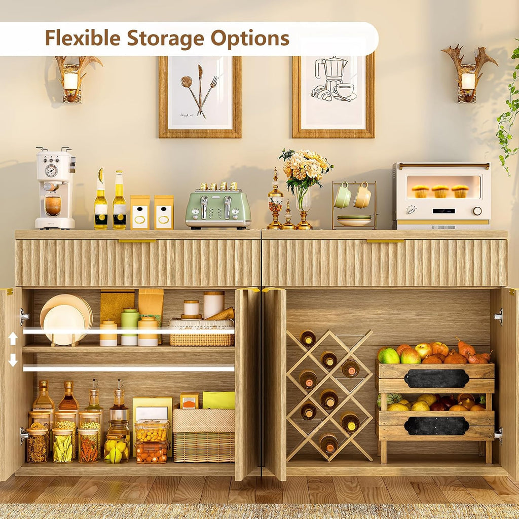 Buffet Sideboard Cabinet with Storage, 31.5" Buffet Table Coffee Bar Wine Bar Storage Cabinet with Adjustable Shelf for Living Room, Kitchen, Natural