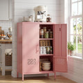 42" H Pink Metal Cabinet with 2 Adjustable Shelves, Metal Coffee Bar & Buffet Sideboard Cabinet with 2 Doors for Home,Dining Room, Kitchen,Assembly Required