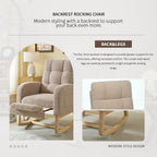 Rosevera Nursery Rocking Chair with Adjustable Footrest for Living Room - Teddy Fabric, Solid Wooden Legs, Comfortable Lounge Armchair with High Backrest and Side Pockets (Modern, Light Coffee)