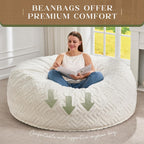 Hobestluk Bean Bag Chair Giant Beanbag Washable LivingRoom 5FT White Adult | Memory foam,Ergonomic Design,Breathable Detachable Cover,Removable,Easy Clean,2-Way-Use,No Assembly Required,Bedroom Dorm