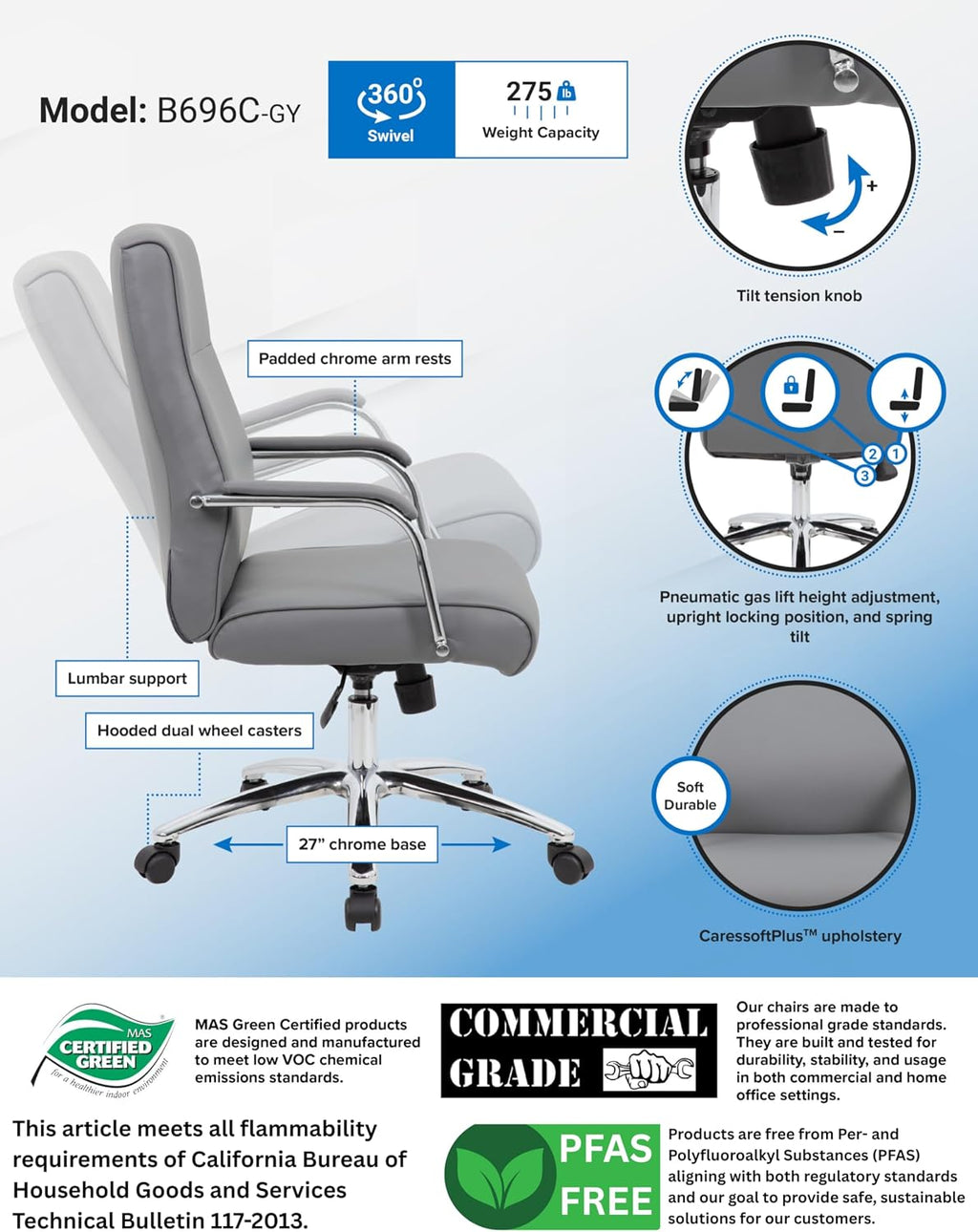 Boss Office Products Chairs Executive Seating, Grey
