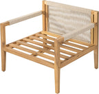 Acacia Wood Outdoor Lounge Chair, Wooden Patio Accent Chairs with Beige Rope Weave & Weather-Resistant Cushions, Comfy Reading Armchair for Porch, Deck, Garden