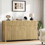 Lulive Fluted Buffet Cabinet with Storage 55 inch Wood Large Sideboard with Adjustable Shelves for Entryway Kitchen Living Room, Natural