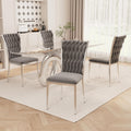 Velvet Dining Chairs Set of 4, Modern Upholstered Kitchen Chairs with Silver Metal Legs, Woven Velvet Fabric and High Back, Dirt Resistance, Easy to Assemble, for Home, Living Room - Dark Grey