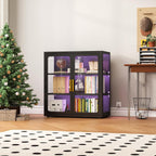 pozdeg Display Cabinet with Glass Door, 34" Curio Cabinet with RGB Lights and 2 Adjustable Shelves, Glass Display Case for Collectibles, Toys, Books, Figures, Exhibit (Black)