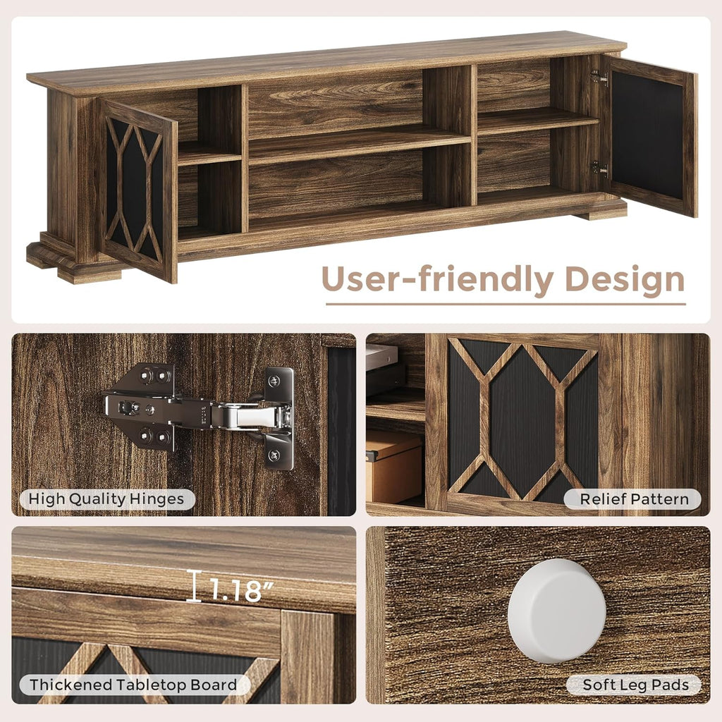 Living Room Table Sets 4 Piece Includes TV Stand, Farmhouse TV Stand for 65Inch TV, Rectangular Coffee Table with Storage, Two End Table with Drawer, Rustic Brown