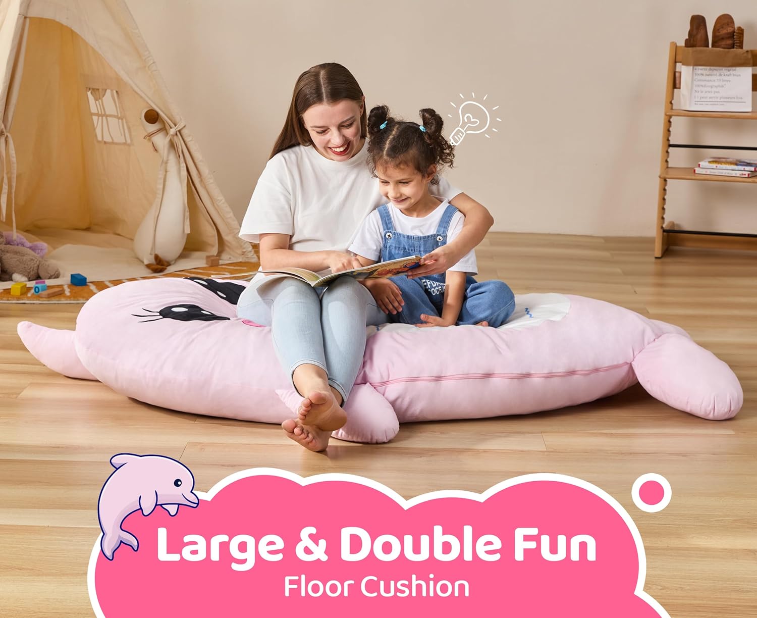 Hobestluk Bean Bag Chairs Bean Bag Floor Cushion, Bean Bag Chair for Adults Beanbag Lounger for Living Room Bedroom or Playroom (Pink, Medium, Dolphin)
