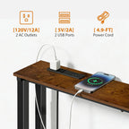 70" Narrow Console Sofa Table with Power Outlets & 2 USB Ports, L Shaped Behind Couch Table Skinny, 3 Assembly Options Entryway Tables with Charging Station for Living Room, Hallway, Brown, 70IN