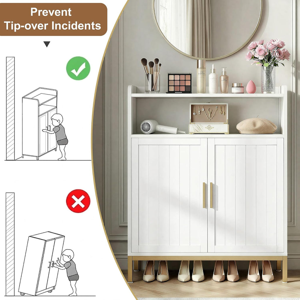 DreamDashio Shoe Cabinet with Adjustable Shelves & Doors, 7-Tier Farmhouse Shoe Storage Cabinet with Golden Metal Legs, 47.2'' Tall Shoes Rack Organizer Cabinet with Open Storage for Entryway, Hallway