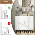 DreamDashio Shoe Cabinet with Adjustable Shelves & Doors, 7-Tier Farmhouse Shoe Storage Cabinet with Golden Metal Legs, 47.2'' Tall Shoes Rack Organizer Cabinet with Open Storage for Entryway, Hallway