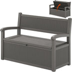 LHBcraft 70 Gallon Outdoor Storage Bench Deck Box Lockable for Patio Furniture, Outdoor Porch Bench with Storage Waterproof for Cushions, Garden Tools and Pool Supplies, Grey