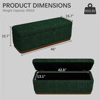 46'' Storage Bench for Bedroom, Modern Storage Ottoman Bench with Walnut Grain Base, Upholstered Bench with 27 Gallons Storage Space for Bedroom End of Bed, Entryway, Living Room, Green