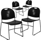 Flash Furniture Hercules Series Plastic Compact Lobby Chairs with Curved Back, Ergonomic Stacking Chairs for Waiting Rooms/Offices, Set of 4, Black