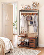 Faesun Hall Tree with Bench and Shoe Storage, Coat Rack, 5-in-1, 31.5" Entryway Bench with 2 Fabric Drawers, Mudroom Bench with Storage and Hooks, Rustic Brown