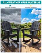 SERWALL Outdoor Adirondack Rocking Chairs Set of 2 with Pillows(500 PP Cotton Filling), All-Weather HDPE Adirondack Rocker Chair, Front Porch Rocker Chairs for Patio Lawn Porch Deck, Black