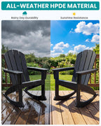 SERWALL Outdoor HDPE Adirondack Rocking Chairs Set of 2, All-Weather, Black | The rocking chair features safe rocking design, ergnomic structure and all-weather HDPE frame for lasting outdoor use