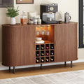 ONBRILL 63" Wine Bar Cabinet with LED Light,Modern Liquor Whiskey Coffee Station with Wine Rack and Glass Holder, Farmhouse Buffet Sideboard with Storage for Living Room, Kitchen, Entryway (Walnut)