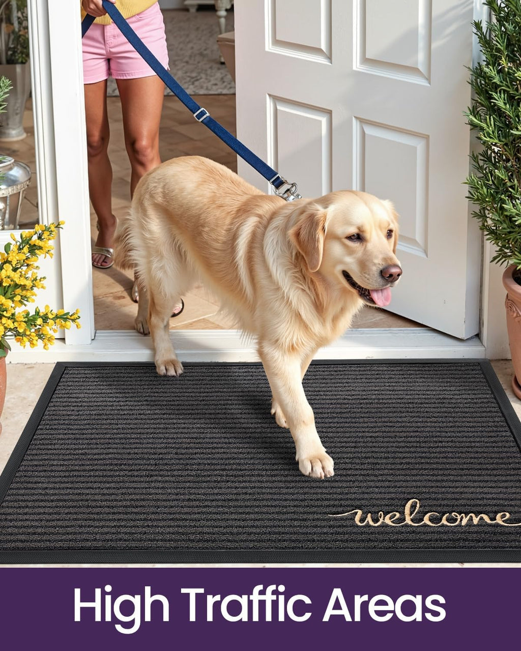 DEXI Front Door Mat Outside Entrance, 2x3 ft Rubber Entry Doormat Heavy Duty, Non Slip Welcome Mats for Inside House Floor Entryway Exterior Patio, Welcome Grey