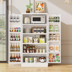 47in Kitchen Pantry Cabinet, Wood Kitchen Storage Pantry Cabinets Freestanding Pantries Cabinets with Doors & Adjustable Shelves, White