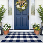 KOZYFLY Buffalo Plaid Area Rugs 2.3x3.6 Ft Blue and White Rug Washable Front Door Mat Woven Cotton Indoor Outdoor Rug for Front Porch Kitchen Entryway Patio Farmhouse Checkered Doormat