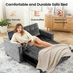 3 in 1 Convertible Sofa Bed, Love Seat Sleeper Bed with Side Pockets, Velvet Fabric Pull Out Couch with Adjustable Backrest for Living Room, Bedroom, Gray Apartment, Gray