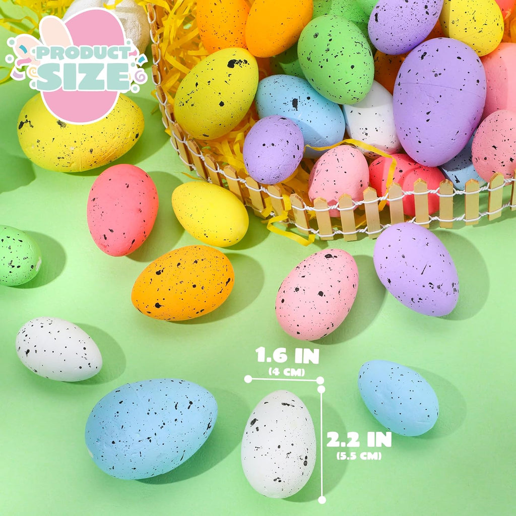 JOYIN 32Pcs Easter Foam Eggs, Pastel Speckled Assorted Easter Eggs for Indoor Table Centerpiece Decoration, Party Favor, Bowl Fillers Wreath Garland