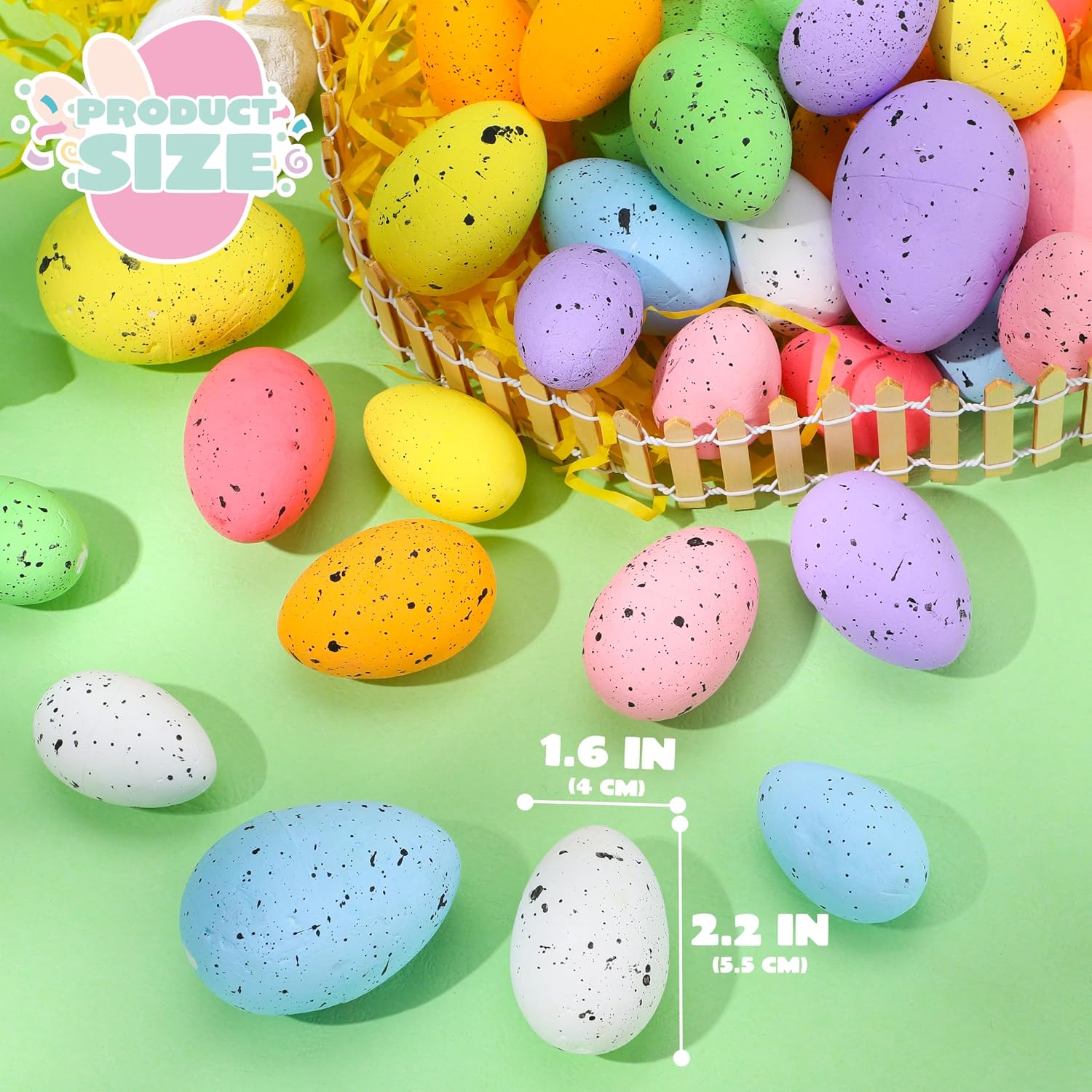 JOYIN 32Pcs Easter Foam Eggs, Pastel Speckled Assorted Easter Eggs for Indoor Table Centerpiece Decoration, Party Favor, Bowl Fillers Wreath Garland
