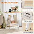HOOBRO Side Table, Narrow End Table with 2-Tier Storage, Small Side Table with Charging Station, Fabric Pockets, Nightstand for Small Spaces, Living Room, Bedroom, White and Natural WN426UBZ01
