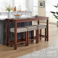 Knocbel Industrial 3-Person Counter Height Bar Table Set with Power Outlet, 4-Piece Dinette Set with Padded Seat Stools, Apartment Condo Small Space Pub Bistro Dining Furniture Set (Cherry)