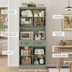 HOSTACK 71“ Tall Kitchen Pantry Storage Cabinet, Modern Kitchen Hutch Bar Cabinet with Microwave Stand, Wood Buffet Sideboard with Hutch, Cupboard with Drawers, Shelves for Dining Room, Green