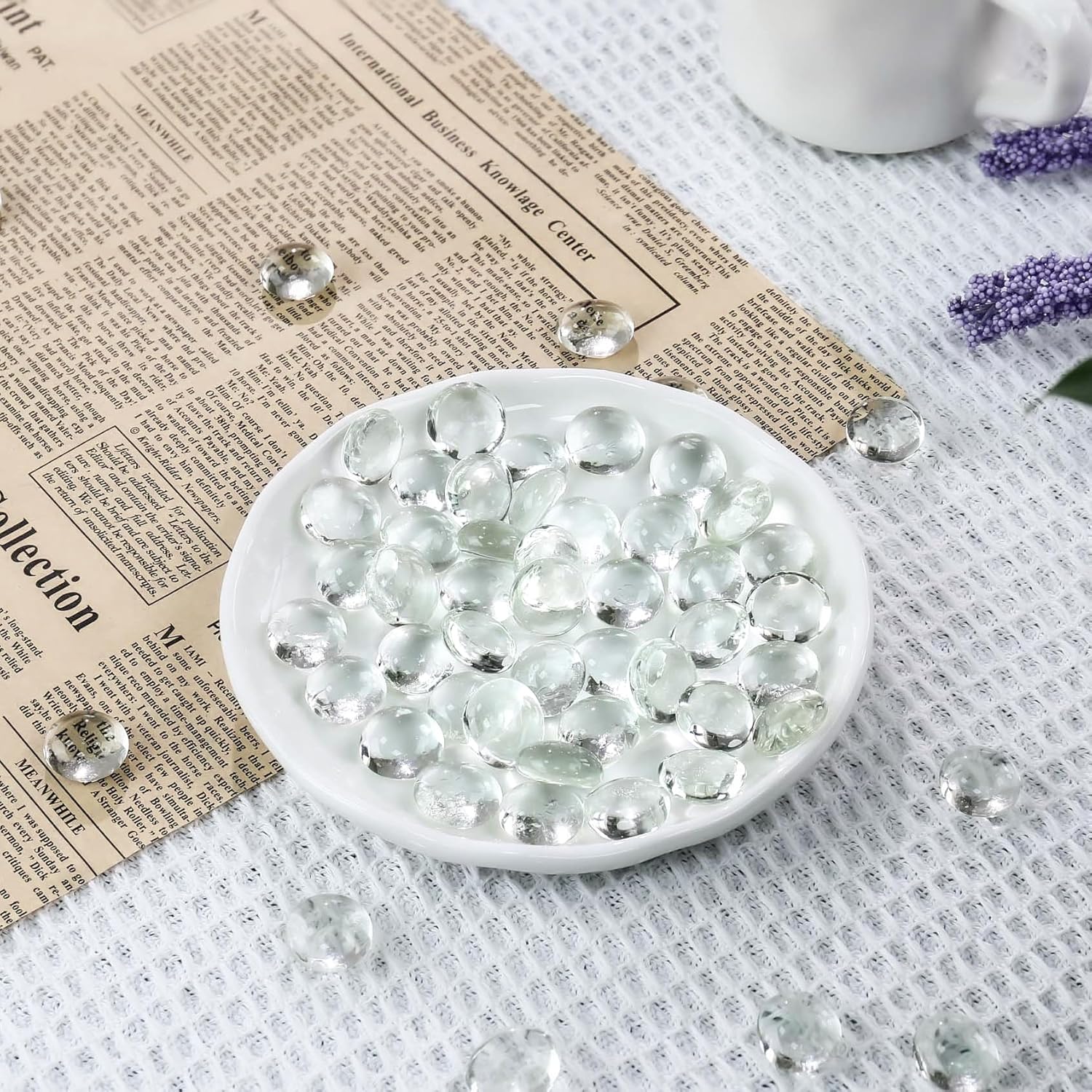 CYS EXCEL 5 LBS Clear Glass Beads for Vases Flat Marble Gemstone Beads Vase Fillers Aquarium Decor Rocks Floral Centerpieces Stones Mosaic Pebbles