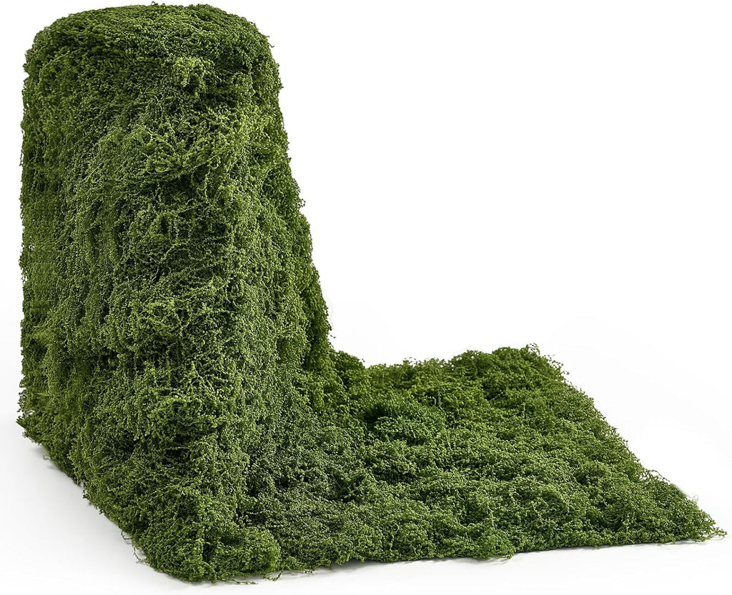 Artificial Moss Mat 15.75“ × 8.86 ft, Faux Moss Roll Runner Sheet for Crafts & Wedding Decor, Reusable Green Nylon Fake Moss Roll for Garden Theme Party, Fireplace & Table Display