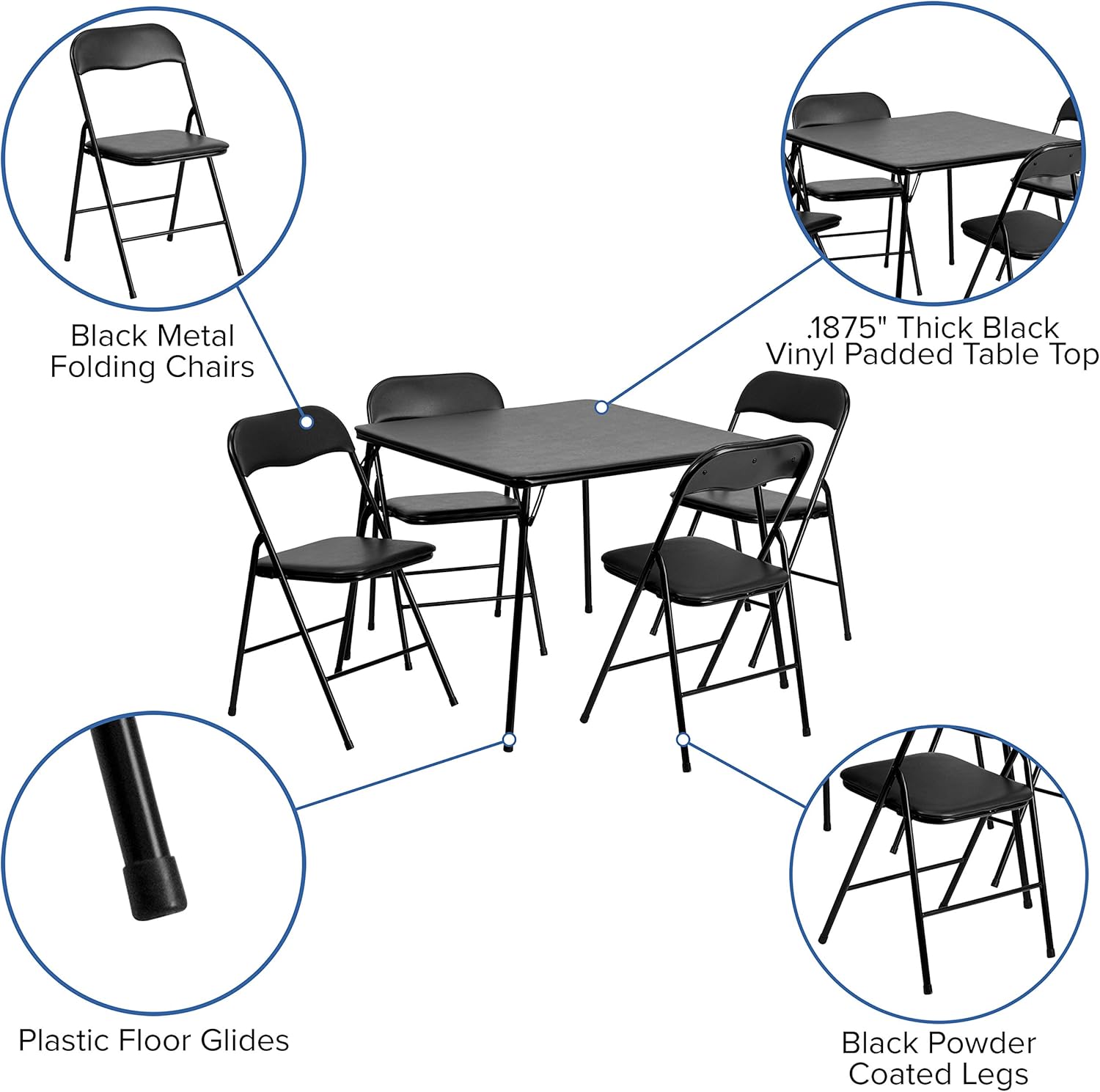 Flash Furniture Madison 5-Piece Folding Card Table and Chairs Set, Portable Event Table and Chairs Set, Black