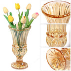 11.6" High Amber Glass Vase, Art Plant Flower Vase. Decorative for Home Office Wedding Holiday Party Celebrate Centerpiece Decor