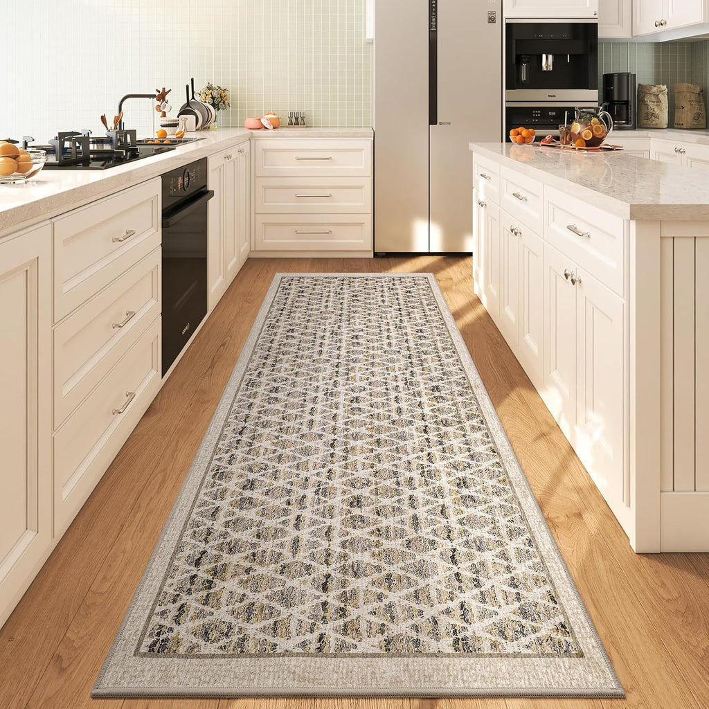 Washable Runner Rug 2x6 for Hallway, Non Slip Kitchen Runner Rug, Soft Low Pile Indoor Carpet Runner for Entryway, Laundry Room, Bedroom Decor (2'x6', Beige)