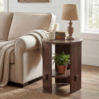 chairus Round Side Table, 15.5" Small End Table with 2-Tier Open Storage, Modern Nightstand for Living Room Bedroom, Compact Accent Furniture for Small Spaces, Walnut
