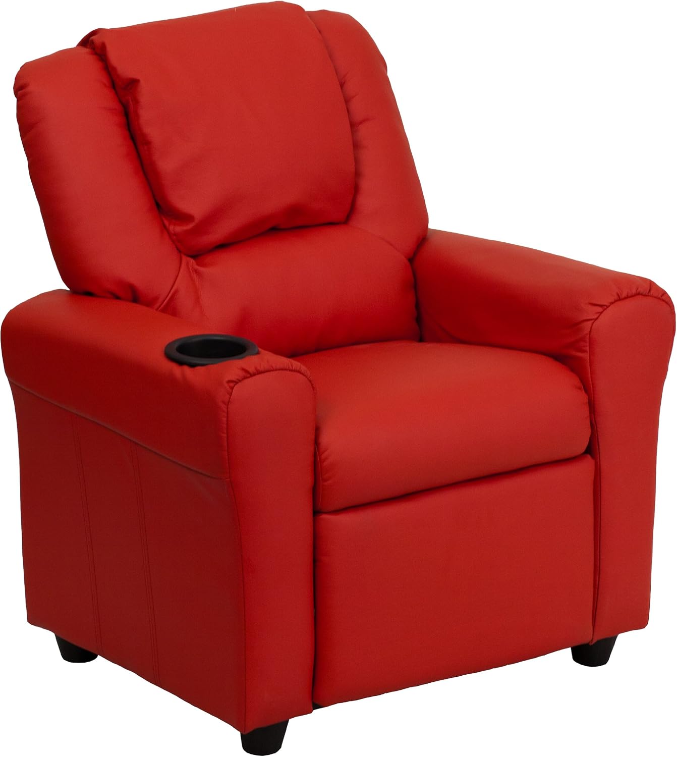 HBCY Creations Kid's Recliner - Red Vinyl Upholstery - Integrated Cupholder - Padded Headrest - Safety Recline Feature