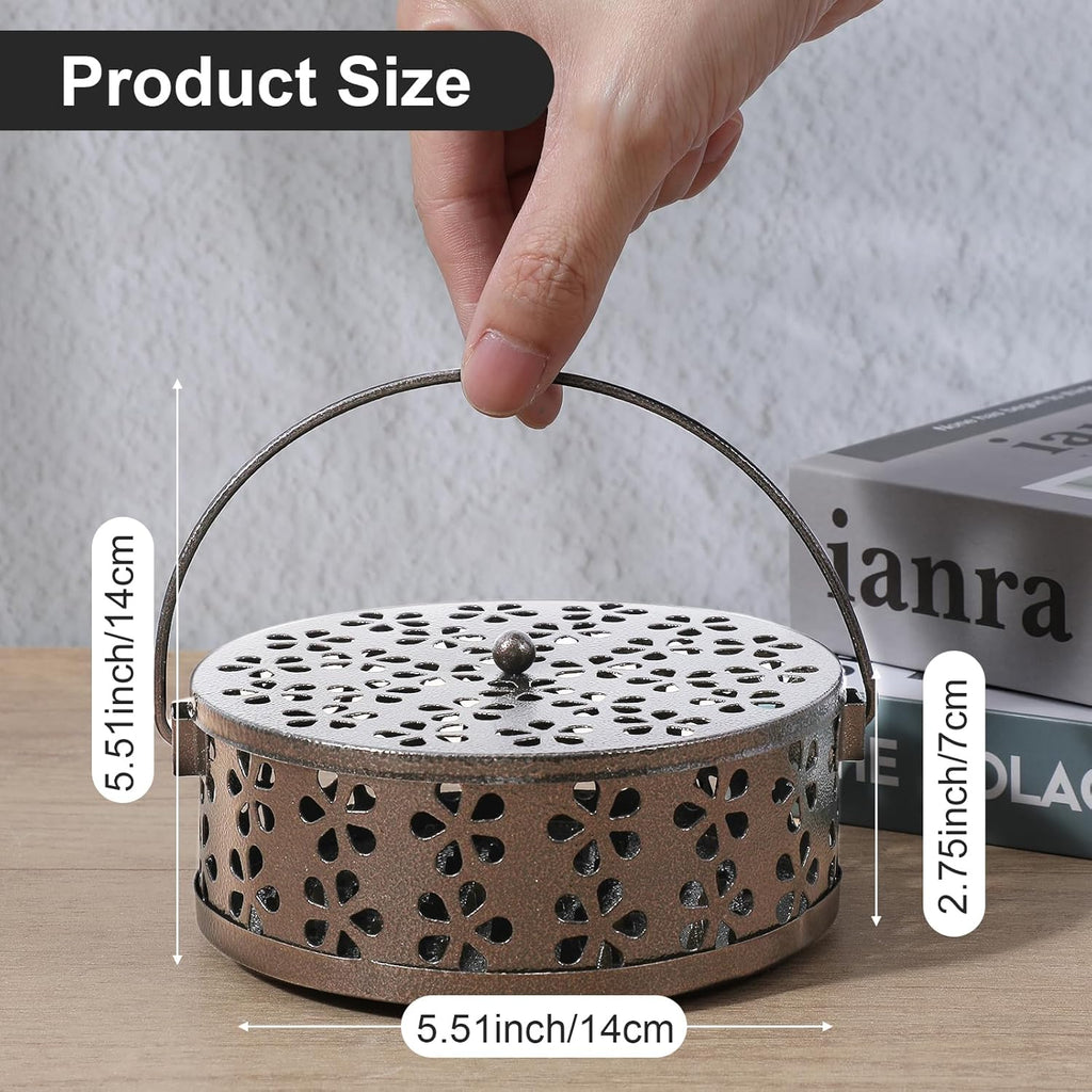 4Pcs Portable Mosquito Coil Holder, Coil Incense Holder with Handle Round Heat-Resistant Mosquito Incense Burner for Indoor Outdoor Hanging Camping Patio (Bronze)