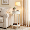 COSIEST Tall Nightstand with Drawer, Tall Side Table, 2 Tier Round End Table for Living Room, 28'' Accent Table for Corners, Beige