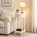 COSIEST Tall Nightstand with Drawer, Tall Side Table, 2 Tier Round End Table for Living Room, 28'' Accent Table for Corners, Beige