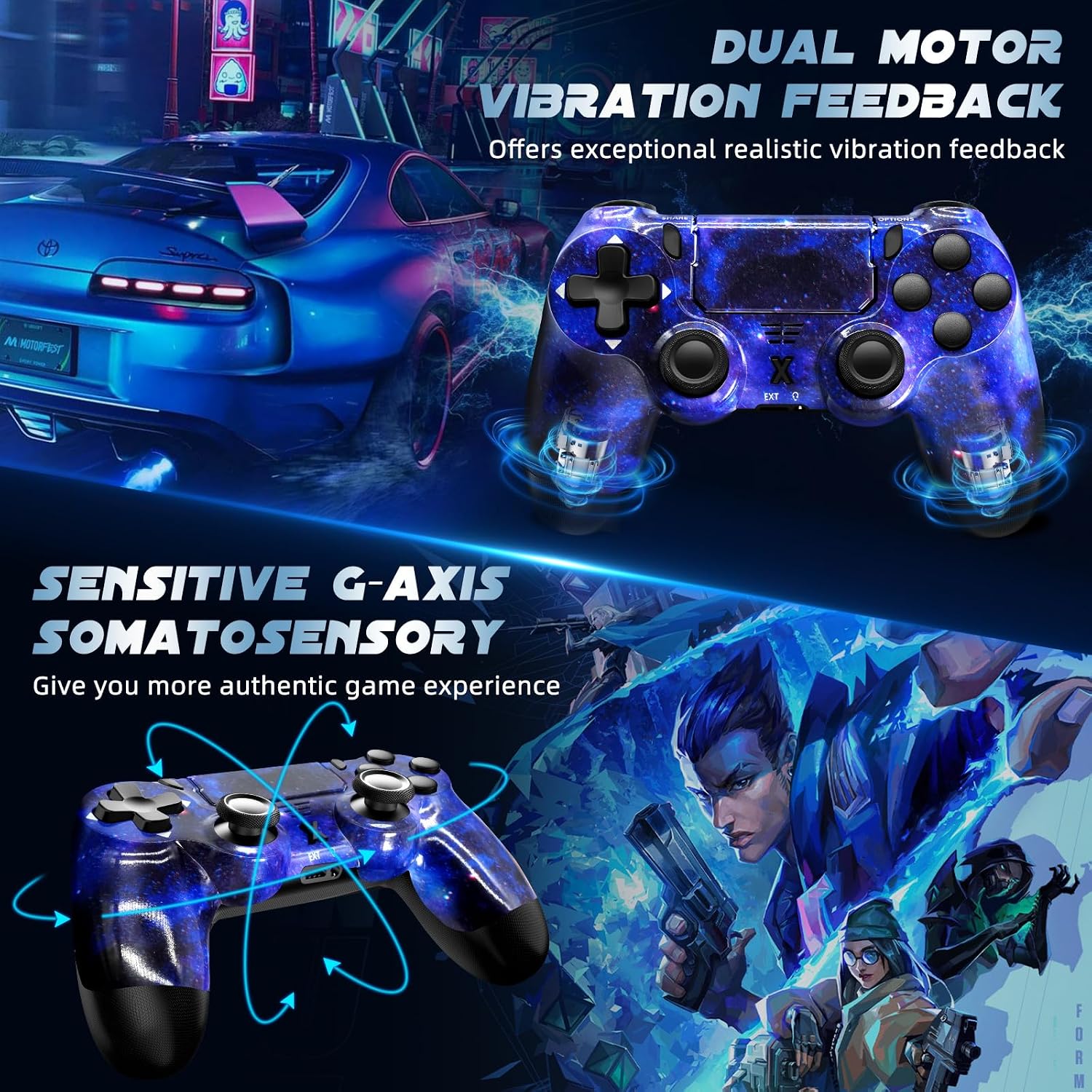 Puiseno Wireless Controller for PS-4, Dual Vibration Game Joystick/Motion Sensing/Touchpad/Speaker/3.5mm Audio Jack Headphone, Upgraded Six-Axis Sensor, Compatible with PS4/Slim/Pro Console/PC,STRAR