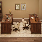 Garvee 60" Wooden Home Office Desk with File Drawers, Executive Desk with Adjustable Cabinet, Farmhouse Wood Desk with Power Outlet, Distressed Study and Work Table, Rustic Brown
