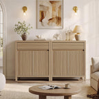 SICOTAS 87" Extra Large Buffet Cabinet with Storage, Modern Fluted Sideboard Cabinet with Drawers & Adjustable Shelves, Premium Credenza for Large Spaces, Reclaimed Light Oak, 3 PCS