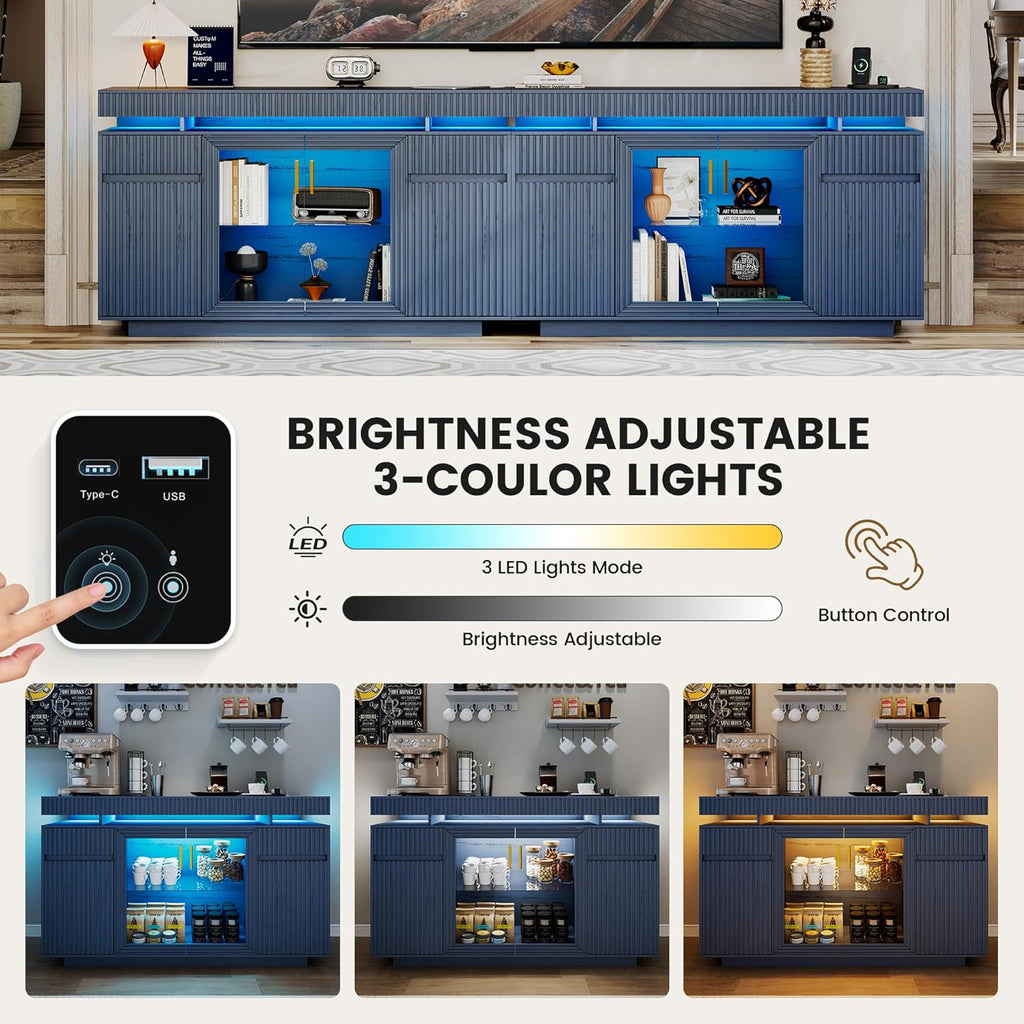 LVSOMT 47.2" Sideboard Buffet Cabinet with Storage, Modern Buff Storage Cabinet with Drawers with Motion Sensor, Lighting, Adjustable Shelf, Coffee Bars for Kitchen Dining Room Entryway (Blue)