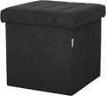 Seville Classics Cushioned Fabric Ottoman Hidden Storage Chest Footrest Chair, Padded Seat for Bedroom, Dorm, Loft, Living Room, Entryway, Hallway, Black Boucle, 15.7" Cube