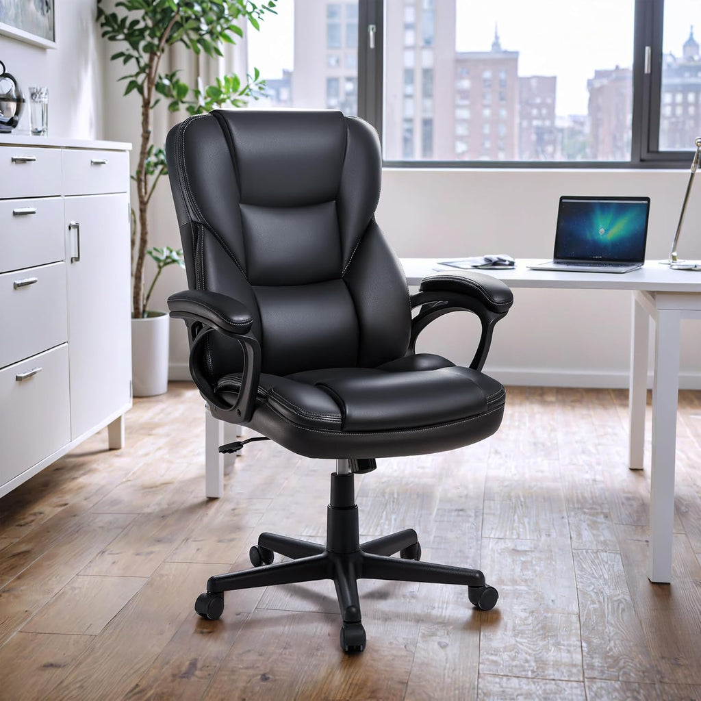 JUMMICO Executive Office Chair High Back Managerial Home Desk Chair, Adjustable Swivel Computer PU Leather Chair with Lumbar Support (Black)
